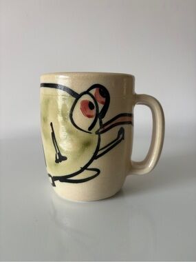 Canadian Studio Pottery Darren Emenau Large Whimsical Mug Frog & Dragonfly